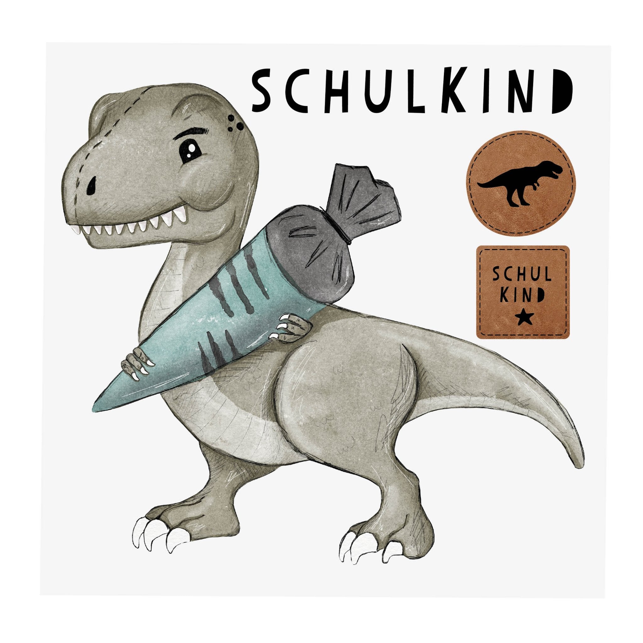 Bügelbild - ROAR T - Rex *SCHULKIND* - 210x210 mm - Paul & Clara