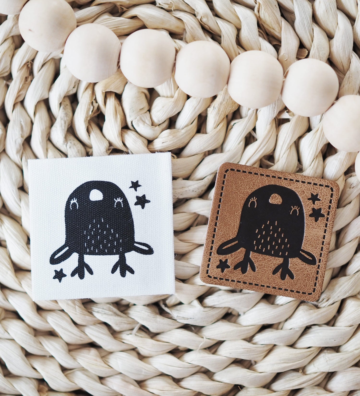 Kunstlederlabel - 2 - in - 1 Rentier/Vogel *iron - on* - Paul & Clara