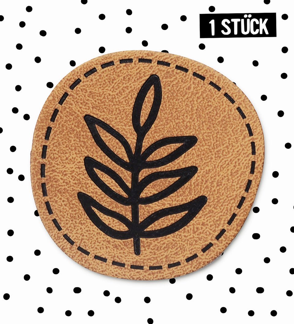 Kunstlederlabel - Farn *iron - on* - rund - Paul & Clara
