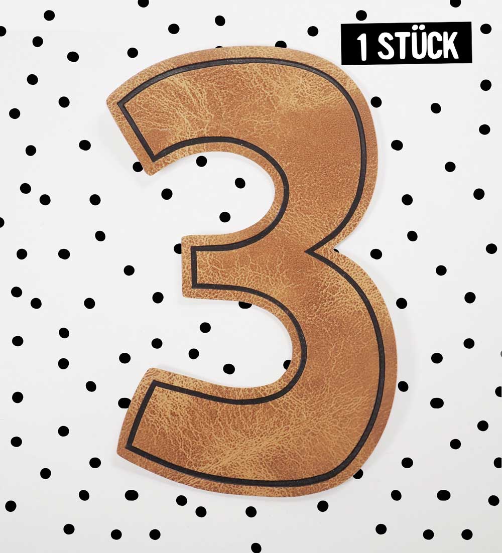 Kunstlederlabel - Geburtstagszahl 3 *iron - on* - Paul & Clara