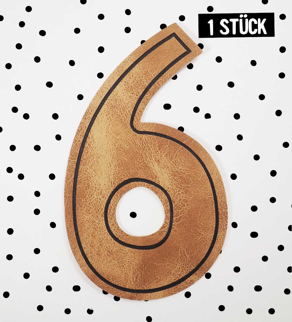 Kunstlederlabel - Geburtstagszahl 6 *iron - on* - Paul & Clara