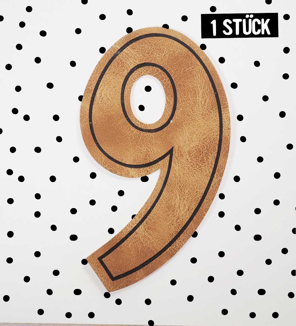 Kunstlederlabel - Geburtstagszahl 9 *iron - on* - Paul & Clara