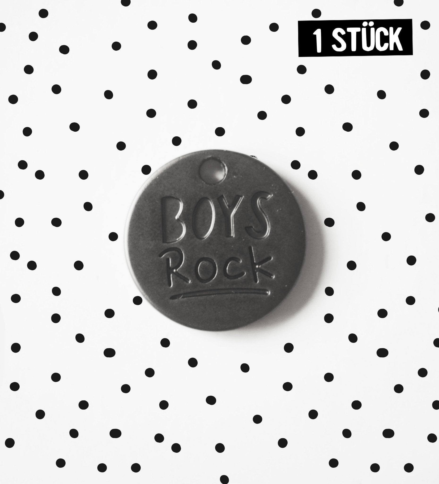 Metall Label Anhänger - boys rock *schwarz* - 1,5 cm - Paul & Clara