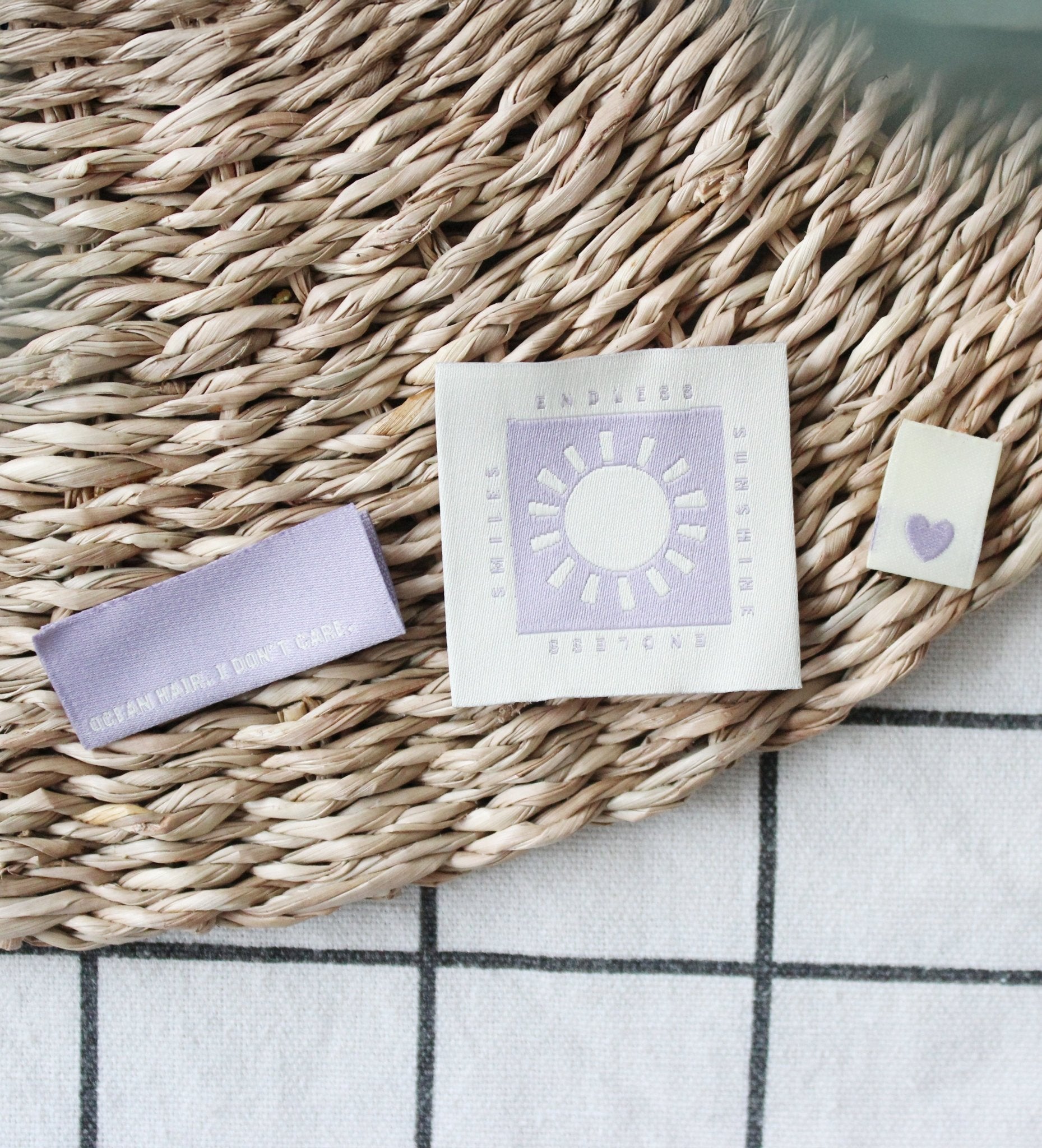 Mini - Klapp - Weblabel *Herzen Ecru/Lila/Grün* - 3er - Set - Paul & Clara