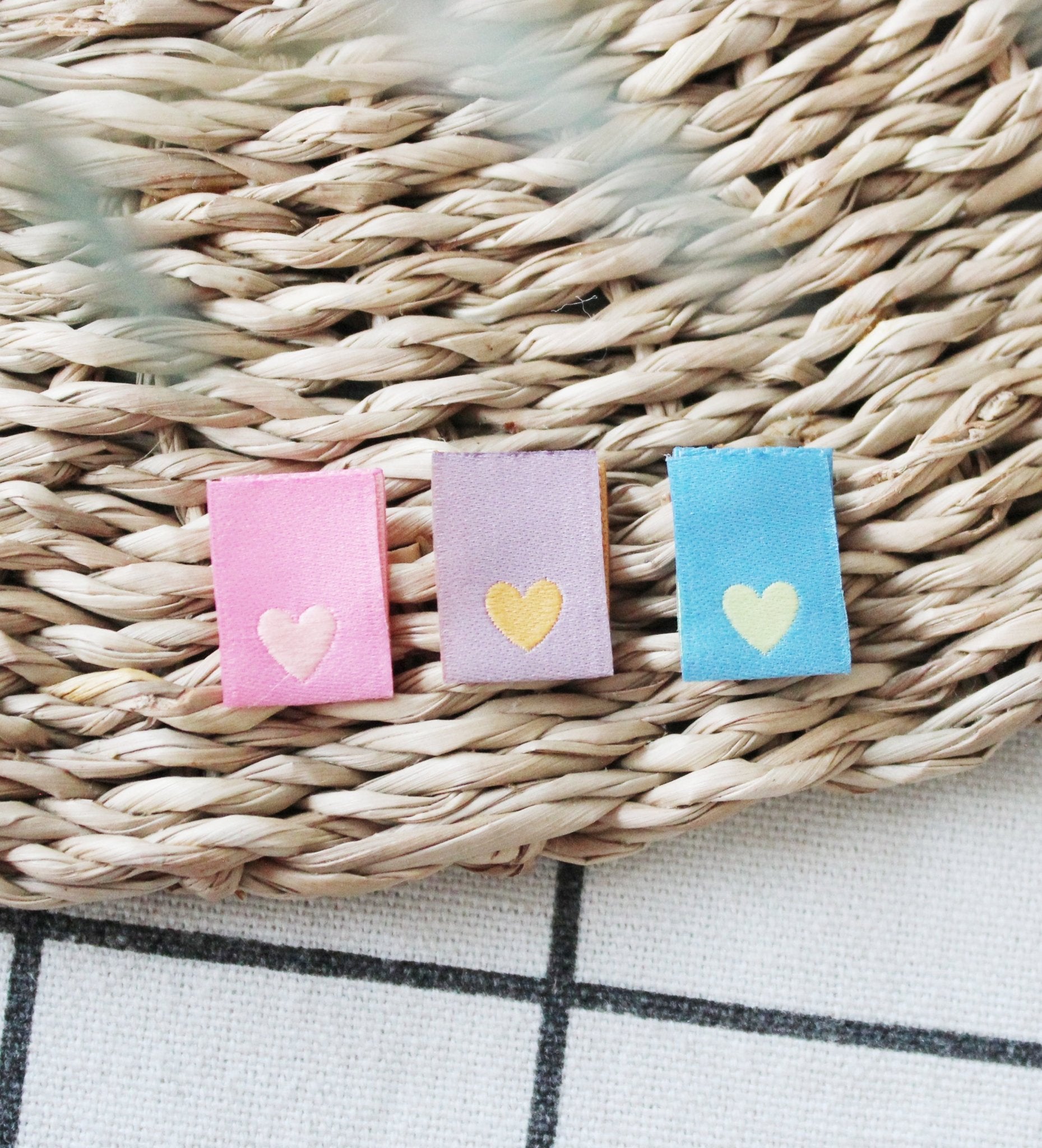 Mini - Klapp - Weblabel *Herzen Pink/Blau/Lila* - 3er - Set - Paul & Clara