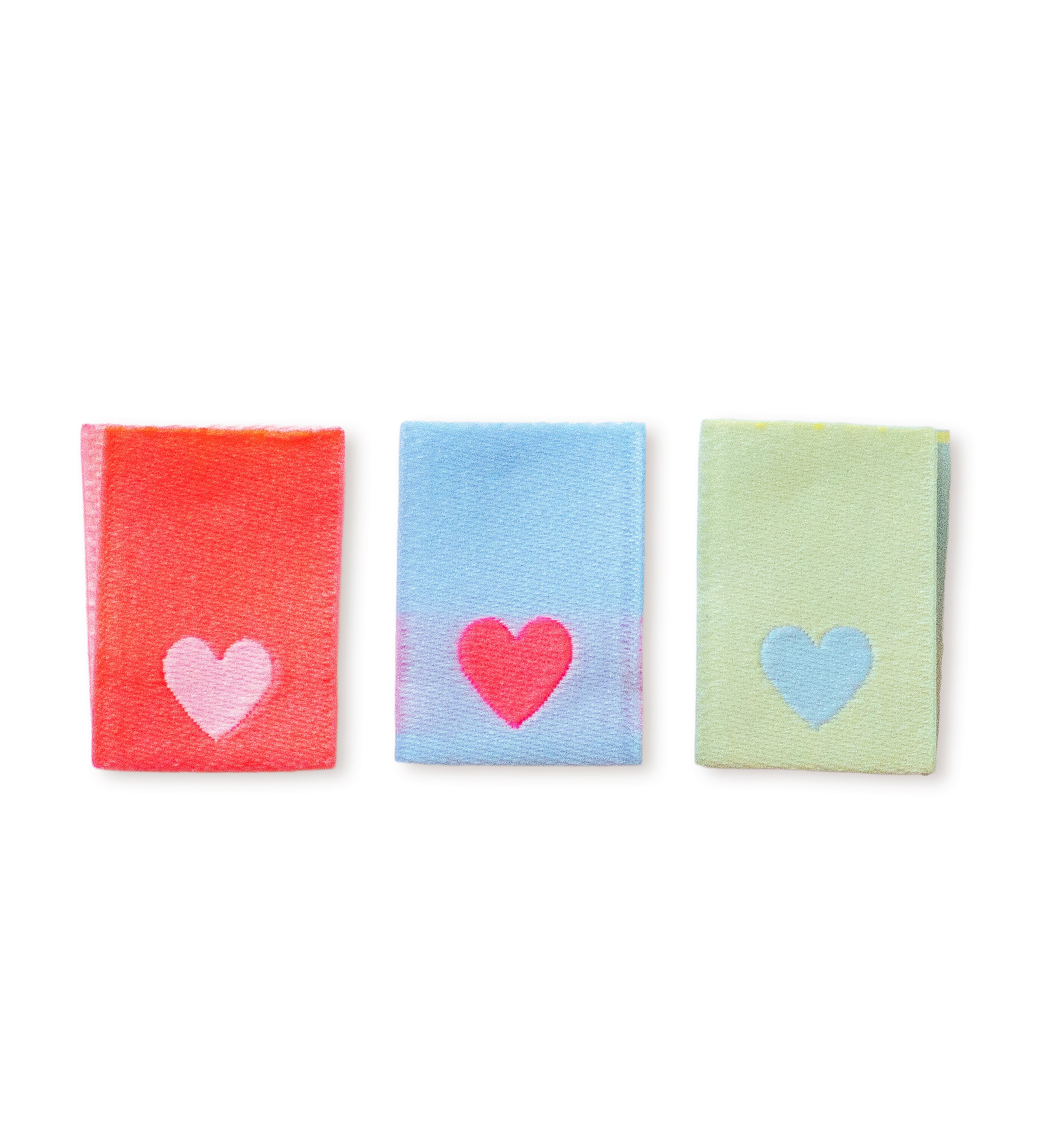 Klapp-Weblabel - Herzen *blau-neoncoral-gelb* - 3er-Set