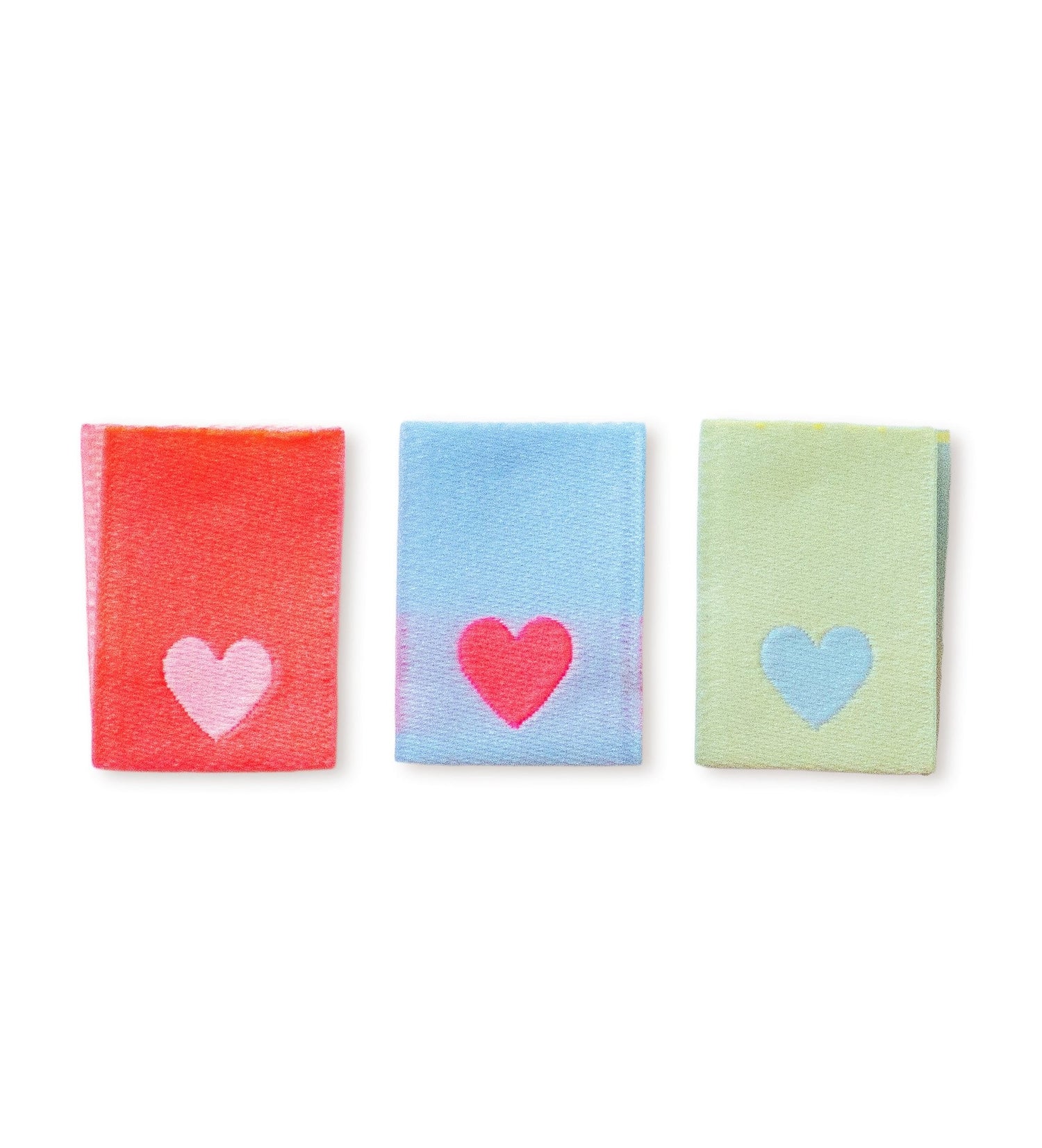 Klapp-Weblabel - Herzen *blau-neoncoral-gelb* - 3er-Set - Paul &amp; Clara