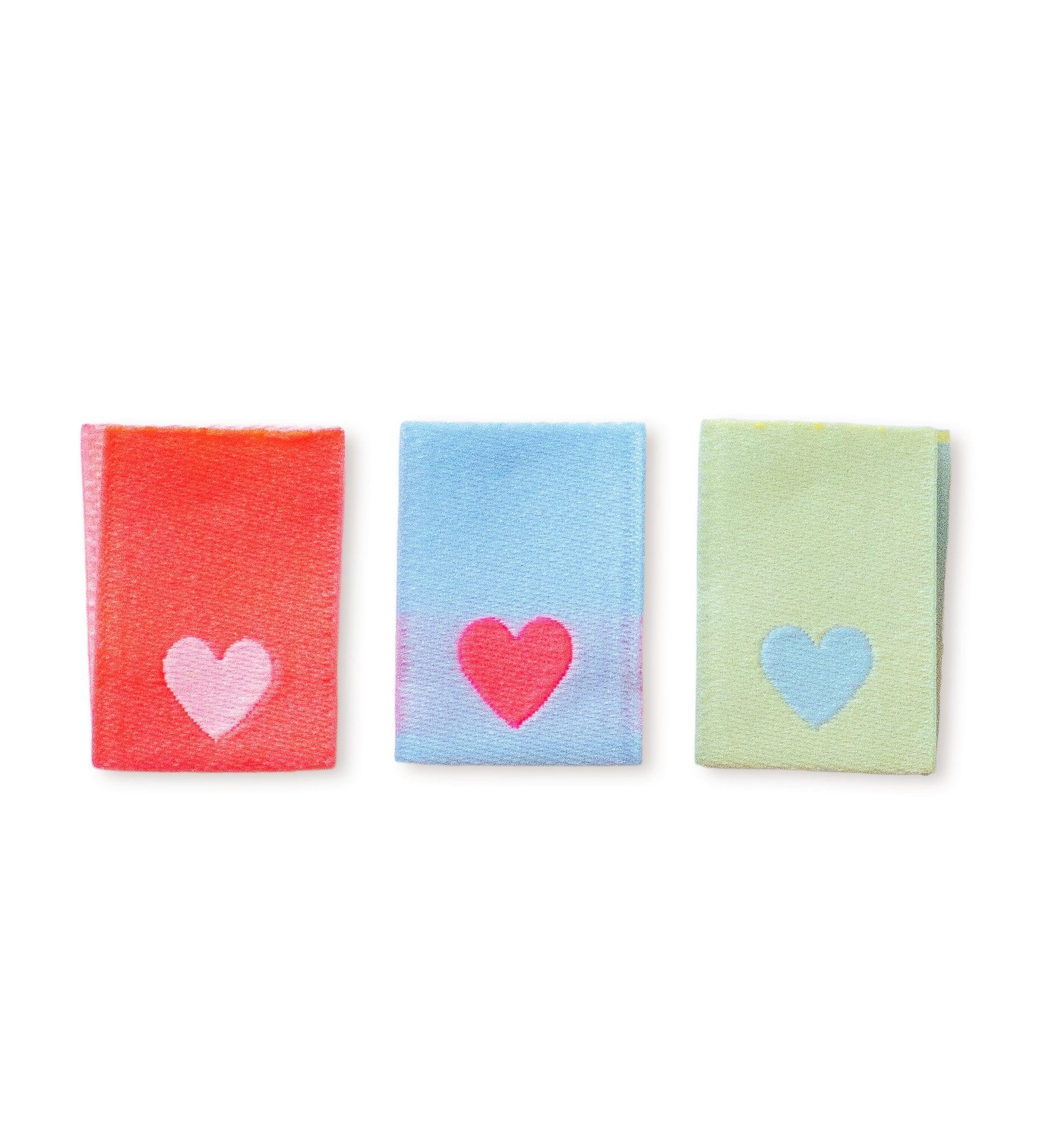 Klapp-Weblabel - Herzen *blau-neoncoral-gelb* - 3er-Set - Paul &amp; Clara