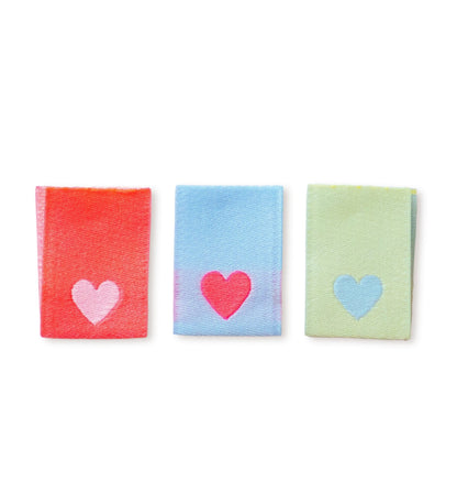Klapp-Weblabel - Herzen *blau-neoncoral-gelb* - 3er-Set - Paul &amp; Clara