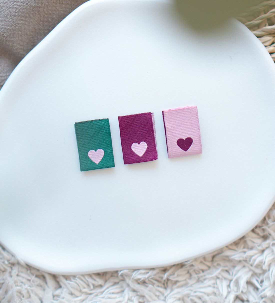 Klapp - Weblabel - Herzen *grün - bordeaux - rosa* - 3er - Set - Paul &amp; Clara