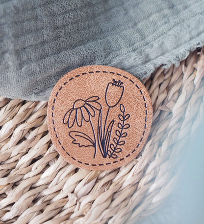 Kunstlederlabel - Blumen *iron-on* - Paul &amp; Clara