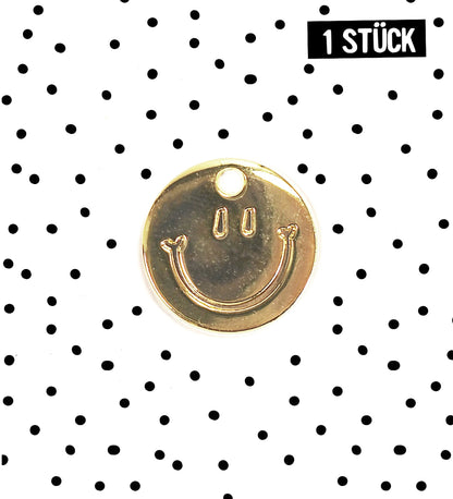 Metall Label Anhänger - Smile *gold* - 1,5 cm - Paul &amp; Clara
