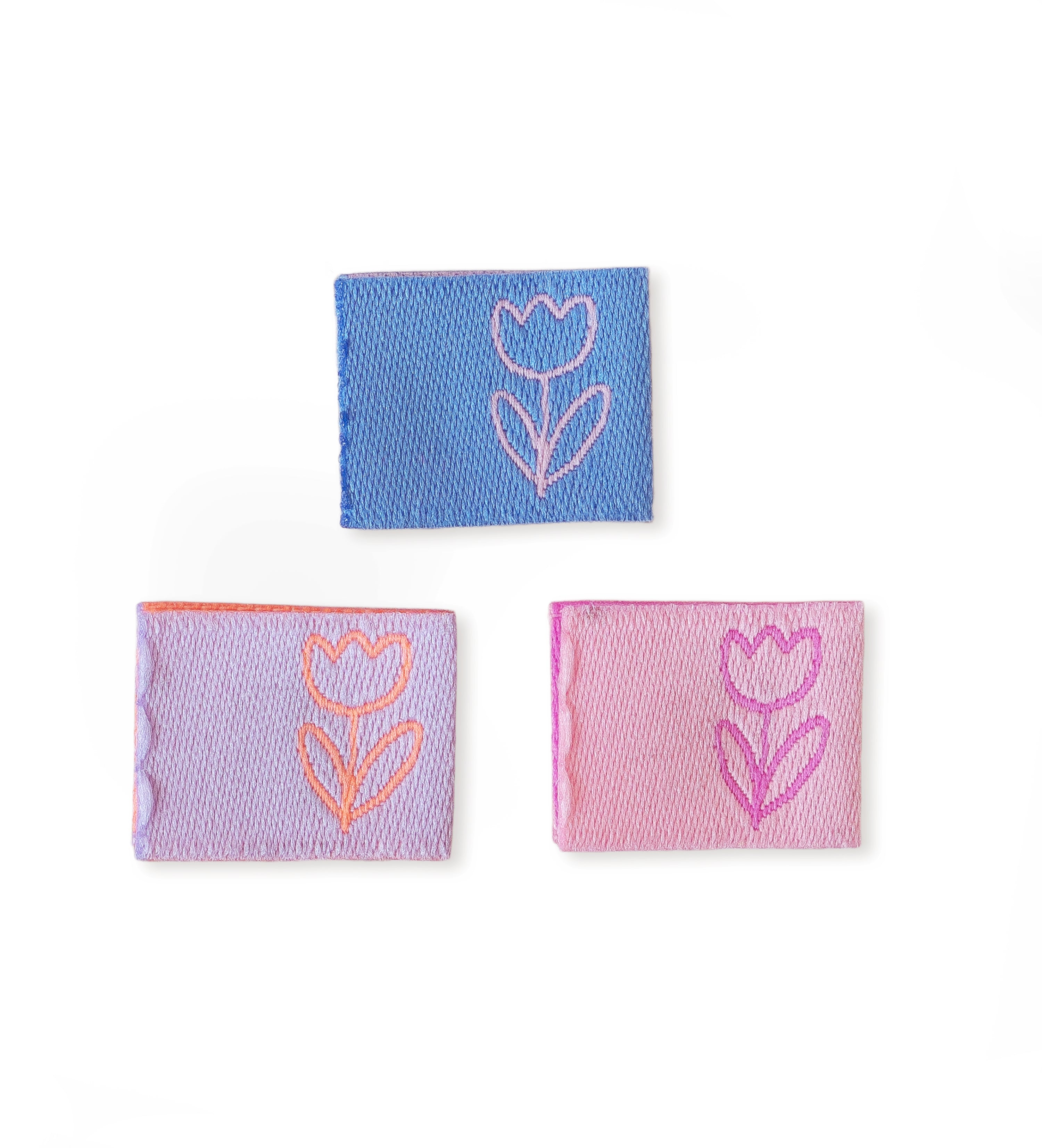 Klapp-Weblabel - Tulpen *Lila-blau-rosa*  - 3er-Set