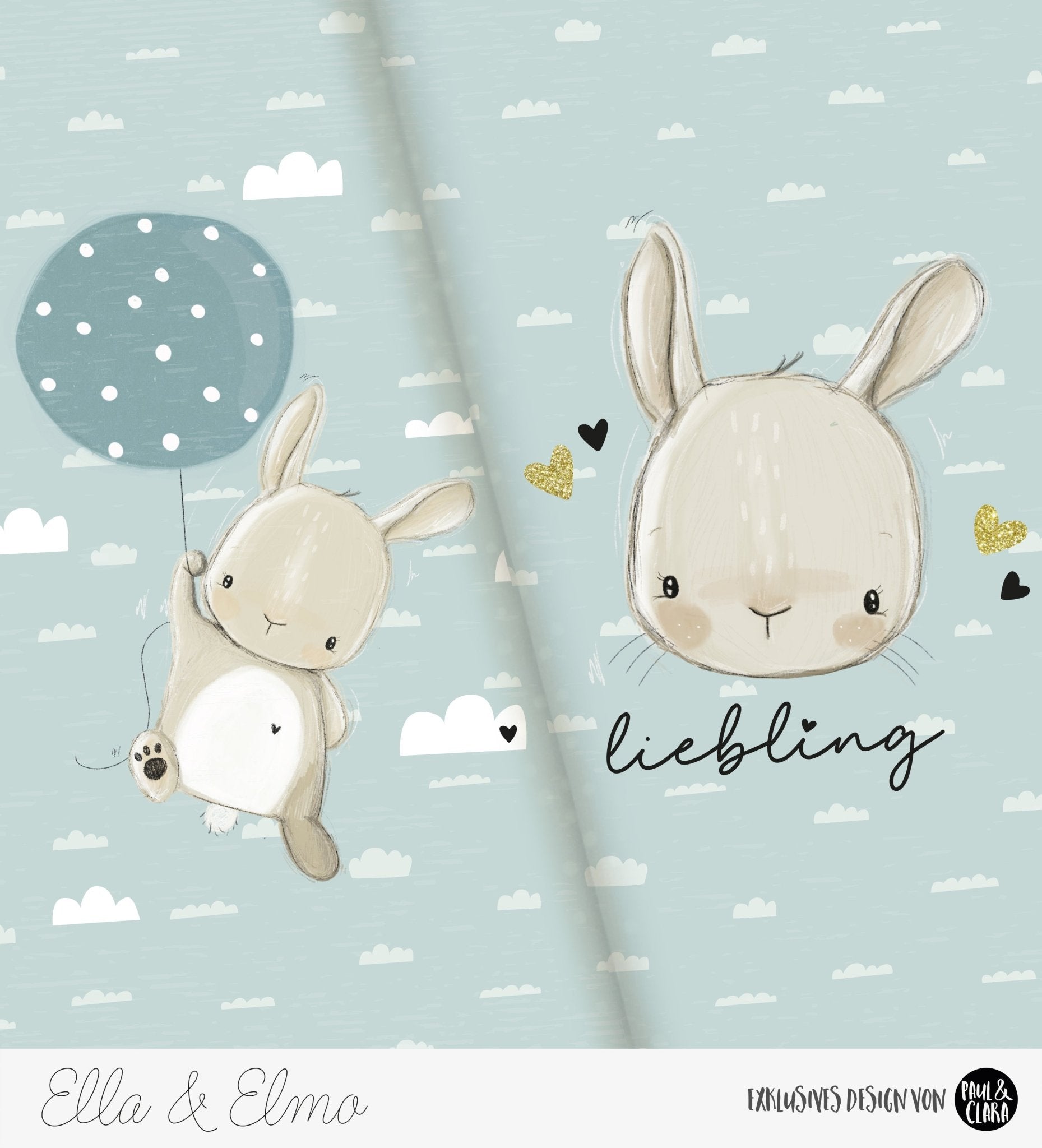 Geburtstags Ella - Panel Mint mit Glitzerherzchen - *Bio - Jersey* - Paul &amp; Clara