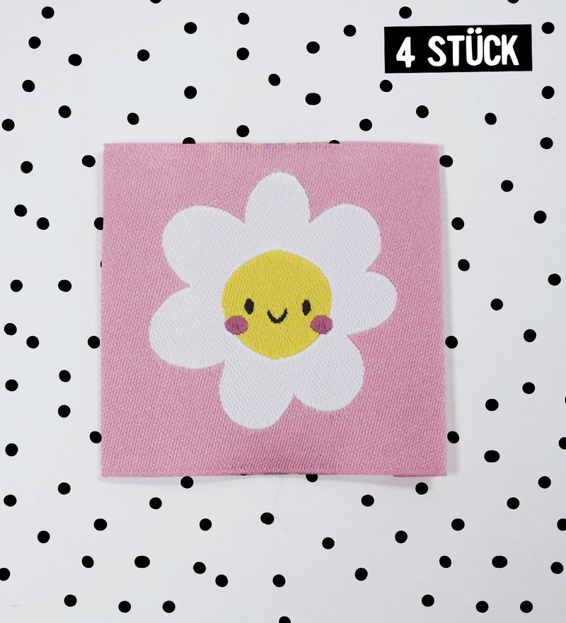 Weblabel *Blüte mit Gesicht auf Rosa* - 4er Pack