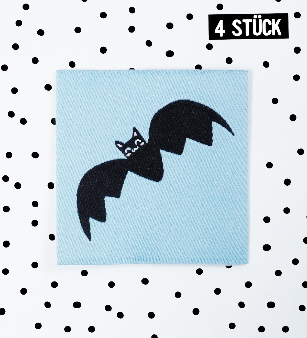 Weblabel *Fledermaus auf Blau* 4x4 cm - 4er Pack