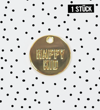 Metall Label Anhänger - happy kid *gold* - 1,5 cm