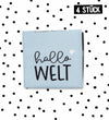 Klapp-Weblabel *hallo welt* Blau - 4er Pack